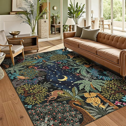 GarveeHome 5x7 Jungle Area Rug Washable Rugs for Living Room Bedroom, Soft Low Pile Non Slip Accent Floor Mat Animal Print Throw Rug Indoor Carpet Dining Room Playroom