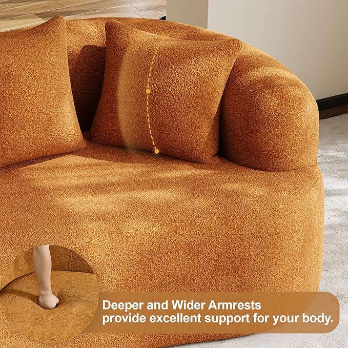 68.5" Loveseat Sofa for Living Room, Modern Luxury Plush Chenille Extra Deep Seat Curved Cloud Floor Couch with 3 Throw Pillows for Small Spaces, No Assembly Needed, Orange