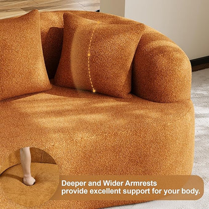 68.5" Loveseat Sofa for Living Room, Modern Luxury Plush Chenille Extra Deep Seat Curved Cloud Floor Couch with 3 Throw Pillows for Small Spaces, No Assembly Needed, Orange