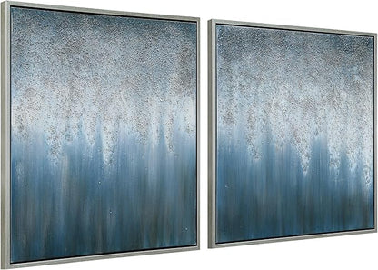 Empire Art Direct Abstract Wall Art Textured Hand Painted Canvas by Martin Edwards, Diptych, 36" x 36" each, Blue Rain