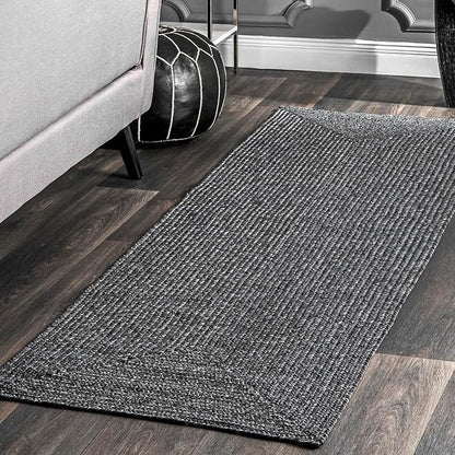 nuLOOM 2' x 12' Solid Hand Braided Indoor/Outdoor Area Rug, Pet-Friendly, High Traffic, Weather Resistant, for Patio, Balcony, Bedroom, Living, Dining Room, Wynn Charcoal