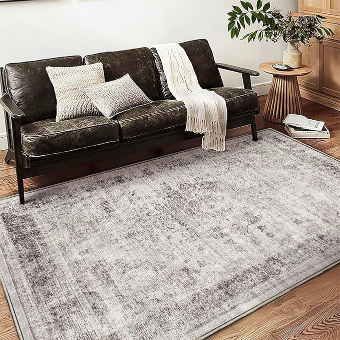 CHAMPLANT Washable Area Rug 4'x6' Floral red Traditional Floor Cover Foldable Thin Rugs Retro Kitchen Indoor Distressed Non Slip Carpet Floral Print Mat Bedroom Living Room