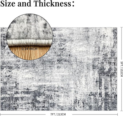 Washable 5x7 Area Rug: Modern Large Rugs for Living Room Dining Room Bedroom Office Indoor - Non-Slip Carpet Home Decor - 5x7 Black Grey