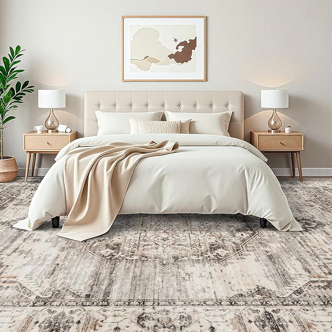 YOUFORTONG 12x15 Area Rug Washable：Large Living Room Area Rugs - Machine Washable Stain Resistant Rug - Soft Low Pile Carpet for Bedroom Dining Room 12'x15' Beige
