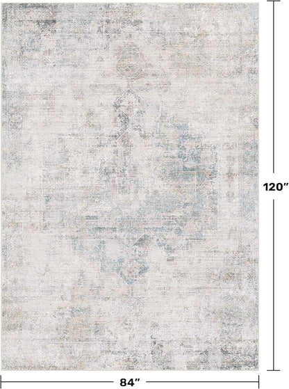 Hazo Haus Light Blue Area Rugs for Living Room - 7x10 Washable Modern Abstract Rug for Bedroom, Dining Room Under Table, Home Office, Soft Washable & Stain Resistance (Dusty Blue)