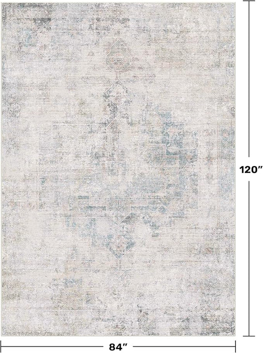 Hazo Haus Light Blue Area Rugs for Living Room - 7x10 Washable Modern Abstract Rug for Bedroom, Dining Room Under Table, Home Office, Soft Washable & Stain Resistance (Dusty Blue)
