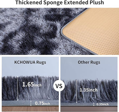 KICHOWUA Thick Area Rug 5x7 Dark Grey Fluffy Shag for Bedroom, Extra Soft Plush Fuzzy Washable Thickened Non-Slip Carpet, Modern Furry Shaggy Rug for Living Room Kids Nursery Dorm Room, Tie-Dye Gray