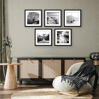 Americanflat 13x13 Picture Frame with Polished Plexiglass - Set of 5 - Use as 10x10 Frame with Mat or Display 13x13 Photo Without Mat - Galleria Collection - Square Frames for Wall Display - Black