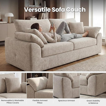 89.8" Modern Loveseat Sofa for Living Room, Cloud Boneless Couches with 4 Pillows, Mid Century Loveseat couches for Small Place, No Assembly Required, Camel