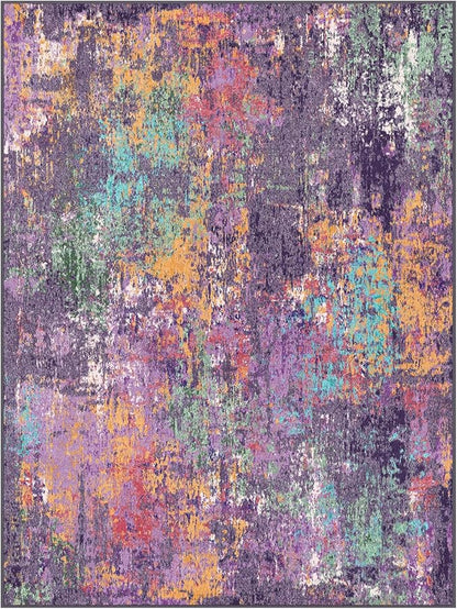 RELEANY Washable Area Rugs 2'x3' Non-Slip Modern Abstract Soft for Living Room Entryway Bedroom Nursery, Print Pattern, Purple Orange Blue Green Rust Red Colorful