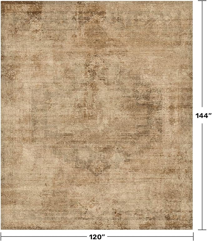 Hazo Haus Large Gold Brown Area Rug for Living Room Table – Rustic Farmhouse 10x12 Washable Rug for Dining Room, Bedroom Under Bed, Non-Slip with Rubber Backing & Stain Resistant