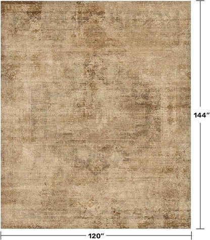 Hazo Haus Large Gold Brown Area Rug for Living Room Table – Rustic Farmhouse 10x12 Washable Rug for Dining Room, Bedroom Under Bed, Non-Slip with Rubber Backing & Stain Resistant