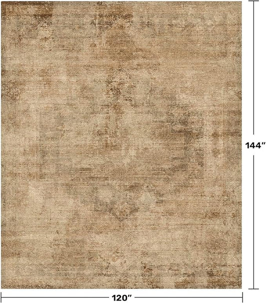 Hazo Haus Large Gold Brown Area Rug for Living Room Table – Rustic Farmhouse 10x12 Washable Rug for Dining Room, Bedroom Under Bed, Non-Slip with Rubber Backing & Stain Resistant
