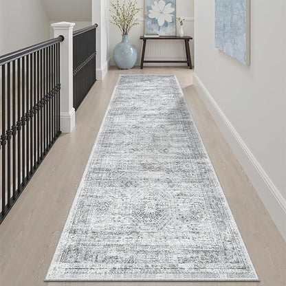 Soalmost Runner Rug 2x7 Washable Non-Slip Hallway Runner Rugs for Kitchen Bathroom Laundry Room Grey Vintage Floor Carpet Runners for Hallways Entryway