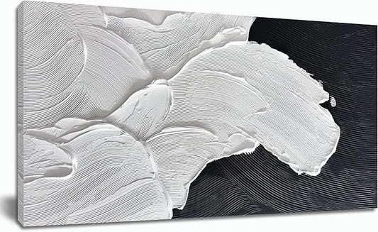 Tarfupth Black and White Abstract Wall Art for Living Room Hand-Painted Large Abstract Wave Oil Paintings Textured Artwork for Bedroom Office Home Decor 20x40 Inch