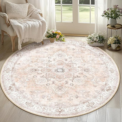 CAPALOCA Machine Washable Rugs Nursery Rug 6ft Cute Girl Non Slip Low Pile Water Repellent Soft Print Pattern for Bedroom Indoor Decor Kids Playroom Pink