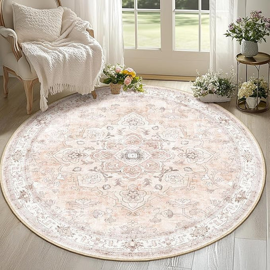 CAPALOCA Machine Washable Rugs Nursery Rug 6ft Cute Girl Non Slip Low Pile Water Repellent Soft Print Pattern for Bedroom Indoor Decor Kids Playroom Pink