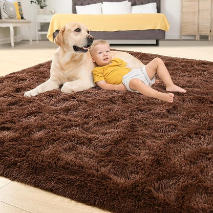 Tepook Super Soft Fluffy Rug for Bedroom, Modern Shaggy Fuzzy Kids Rugs for Living Room, Plush Indoor Nursery Home Decor Dorm Carpet with Non-Slip Bottom, Brown, 3 X 5 Feet