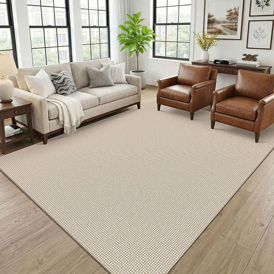 KOZYFLY 6x9 Dining Room Rugs, Washable Area Rug for Living Room, Non Slip Rugs for Bedroom, Braided Floor Carpet for Nursery, Office, Cotton Rug Home Indoor Decor, Ivory/Camel/Brown