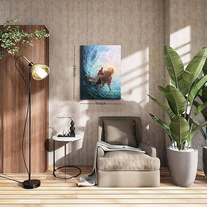 Jesus Christian Wall Art, Hand of God Canvas Paintings Posters Prints, Christ Religion Bible Jesus Salvation Wall Decor for Church Study Prayer Room Home Decoration 24x16 in Framed