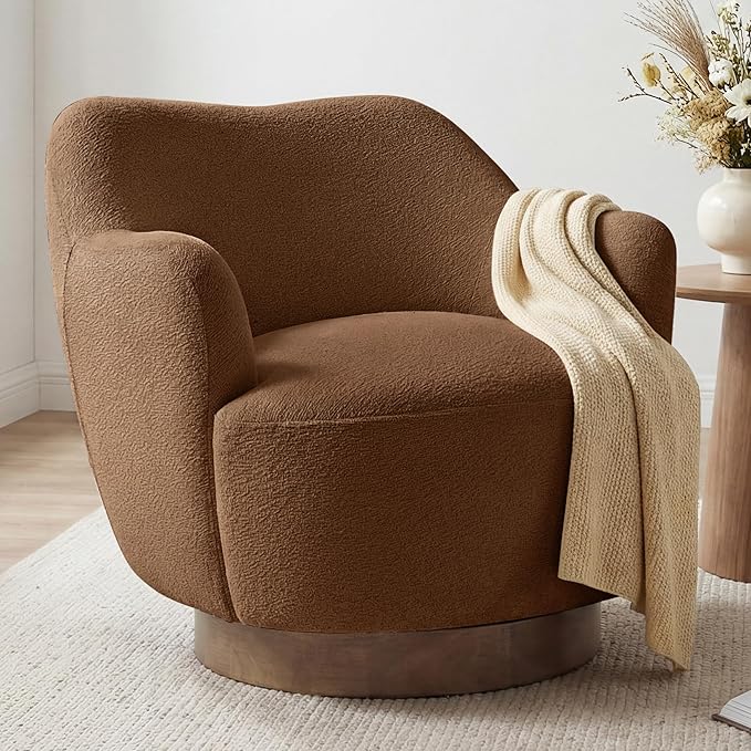 Swivel Accent Chair Set of 2,Upholstered Barrel Chair with Curves Camel Back Design,Modern Arm Chair with Wooden Base for Living Room Bedroom Reading Waitingroom,Terracotta