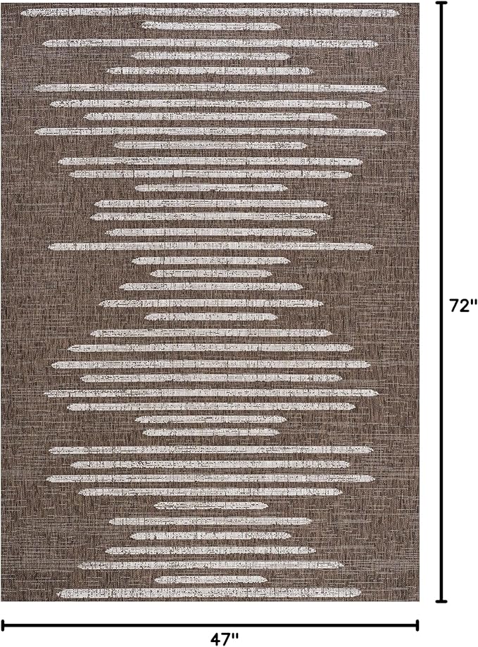 JONATHAN Y Stripe Geometric Indoor Outdoor Area Rug 4X6 Brown/Beige, Zolak Berber for Backyard, Patio, Porch, Easy-Cleaning, High Traffic, Pet-Friendly, Non-Shedding (SMB124B-4)