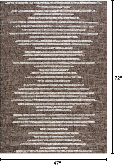 JONATHAN Y Stripe Geometric Indoor Outdoor Area Rug 4X6 Brown/Beige, Zolak Berber for Backyard, Patio, Porch, Easy-Cleaning, High Traffic, Pet-Friendly, Non-Shedding (SMB124B-4)
