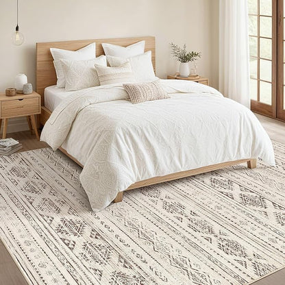 Nakagishi 10x14 Area Rugs Living Room: Washable Boho Large Neutral Soft Farmhouse Rug Stain Resistant Modern Moroccan Non-Slip Indoor Carpet for Bedroom Nursery Kids Office Dining Room - Dark Brown