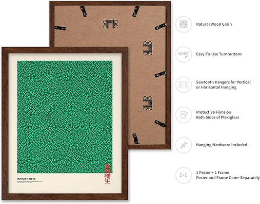 Poster Master Vintage Poster - Retro Pop Art Print - Gift for Artist, Friend - Infinity Nets, Japanese, Green, Modern, Abstract - Wall Decor for Home, Office, 8x10 Brown Framed