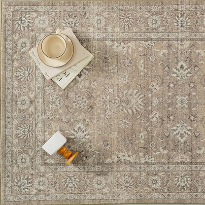 PureCozy 2x6 Runner Rug Brown Washable Hallway Vintage Carpet Kitchen Small Long Non Slip Stain Soft Resistant Low Pile Thin Boho Accent Indoor Throw Rug for Bedroom Laundry Living Room