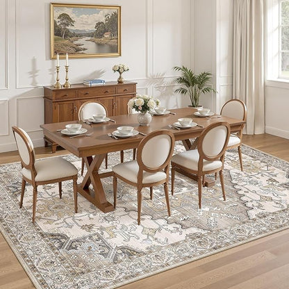 10x13 Washable Area Rugs for Living Room: Non Slip Vintage Brown Rug, Large Soft Stain Resistant Indoor Floor Carpets for Bedroom Dining Room Nursery Home Office Kid & Pet Friendly