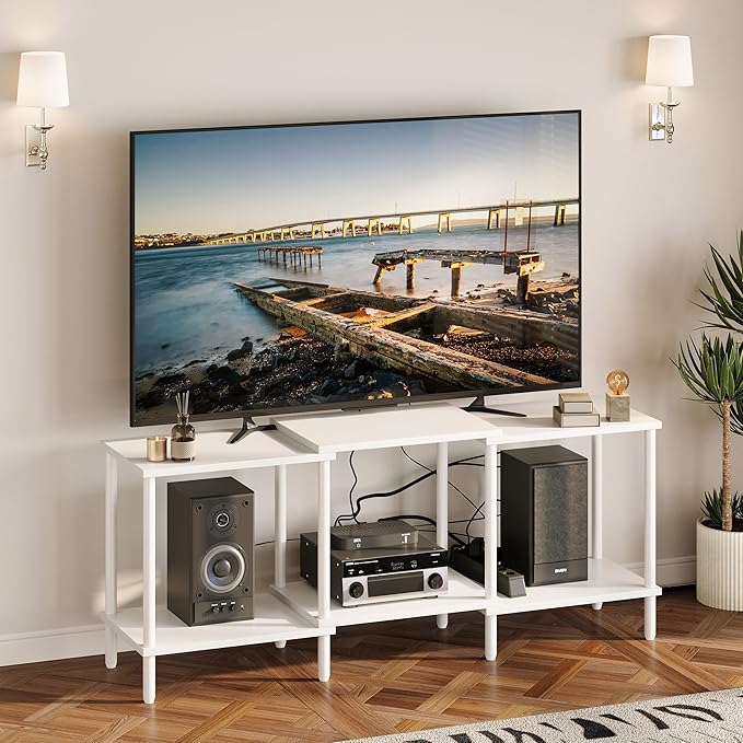TV Stand, Entertainment Center, Industrial TV Media Console Table with Open Storage Shelves, 2 Tier TV Cabinet for Living Room, Bedroom LTS107W