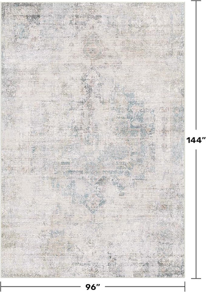 Hazo Haus Light Blue Area Rugs 8x12 for Living Room - Abstract Medallion Blue Gray Rug for Bedroom, Dining Room Under Table, Washable Non Slip, Fade & Stain Resistance