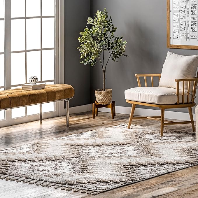 nuLOOM Adelade Beige/Ivory, 6'7" x 9', Southwestern, Shaggy, Soft and Cozy, High Traffic, Stain Resistant Area Rug for Bedroom, Living Room, Dining Space, Den, Foyer, Entryway