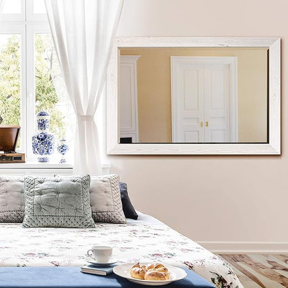 Renditions Gallery Rectangular Brite White Wood Framed Body Mirror Verticle Or Horizontal Farmhouse Wall Mounted Decorative Mirror for Bedroom Living Room Home Boho Decor - 41"x29" LT07
