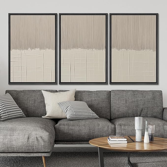 SIGNLEADER Framed Canvas Print Wall Art Set Beige Abstract Neutral Illustrations Minimal Decorative Bohemian Nordic for Living Room, Bedroom, Office - 16"x24"x3 BLACK