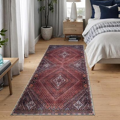 Bloom Rugs Washable Non-Slip 10 ft Runner - Red/Multicolor Traditional Bordered Runner for Entryway, Hallway, Bathroom, and Kitchen - Exact Size: 2.5' x 10'