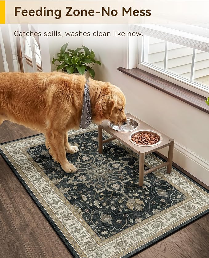 RELEANY Area Rugs 2'x3' Kitchen Rugs Entry Rug Small Rugs for Entryway Kitchen Bathroom Door Mat Indoor Entrance,Washable Non Slip, Vintage Black Brown Neutral