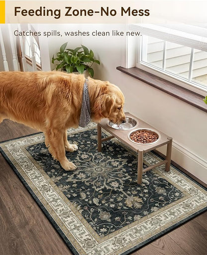 RELEANY Area Rugs 2'x3' Kitchen Rugs Entry Rug Small Rugs for Entryway Kitchen Bathroom Door Mat Indoor Entrance,Washable Non Slip, Vintage Black Brown Neutral