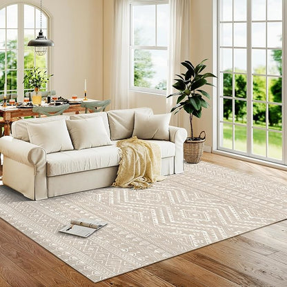 Miukiki 5x7 Area Rug for Living Room Moroccan Washable Rugs Non Slip Indoor Floor Carpet Foldable Large Soft Area Rug for Dining Room Bedroom with Low Pile(Brown,5'x7')