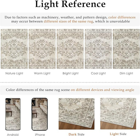 PureCozy 2x8 Runner Rug Beige Washable Hallway Kitchen Bedroom Vintage Distressed Bathroom Non Slip Medallion Floral Carpet Indoor Retro Throw Floor Mat for Office Dining Laundry Living Room