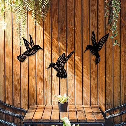 3 Pieces Wood Hummingbird Wall Art Decor 9 Inch Hummingbird Wall Decorations Black Bird Outdoor Art Hanging for Garden Balcony Fence Indoor Kitchen Modern Farmhouse Rustic Home Bedroom Office