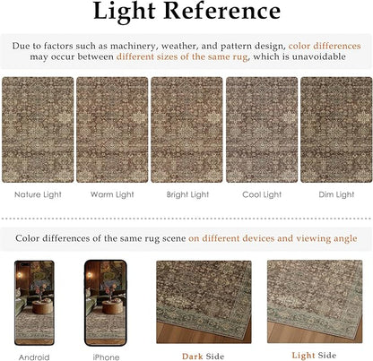 8x10 Washable Area Rug for Living Room Bedroom Vintage Rust Red Non Slip Carpet Traditional Retro Soft Low Pile Large Throw Rug for Dining Room Kitchen Office Indoor