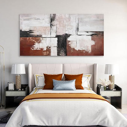 Glvzygy Abstract Wall Art Brick Red and Black and White Abstract Canvas Wall Decor Artwork Painting Modern Wall Art With Frame for Living Room Bedroom Office Home Wall Decor 24"x48"