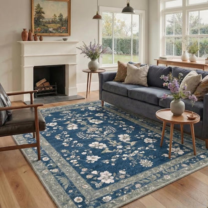 GENIMO Runner Rug 2x5 Non Slip Machine Washable Vintage Hallway Runner Rug, Low Pile Lightweight Rugs for Entryway, Hallway, Kitchen and Corridor, Dusty Navy