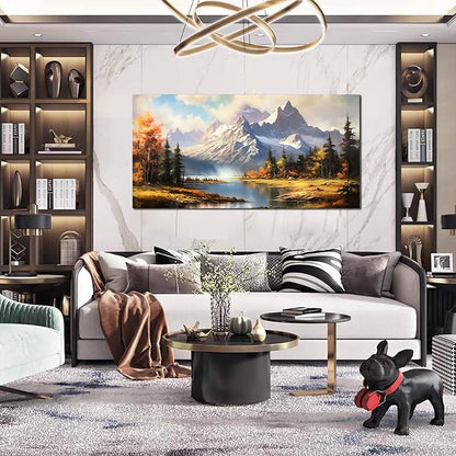Mountain Wall Art for Living Room Bedroom Office Nature Wall Art Large Mountain Lake Forest Landscape Pictures Modern Artwork Framed Wall Decor Canvas Prints 24x48 Inch