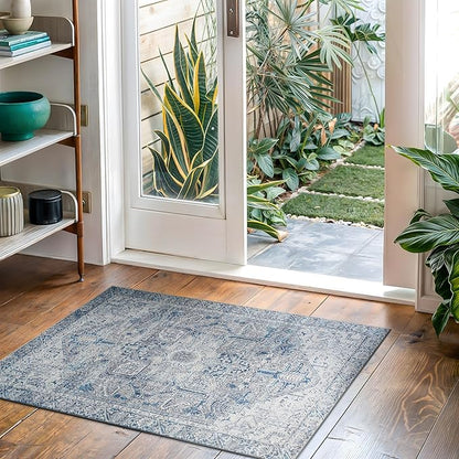 Bloom Rugs Washable Non-Slip 2' x 3' Rug - Blue/Gray Traditional Oriental Area Rug for Living Room, Bedroom, Dining Room, and Kitchen - Exact Size: 2' x 3'