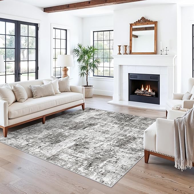ZHXXUJ Washable 6x6 Square Area Rug – Non Slip Modern Abstract for Kitchen Dining Room Living Room – Low Pile Thin Soft Indoor Rug (Grey)