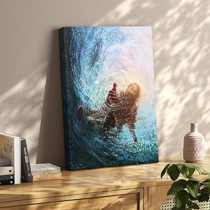 Jesus Christian Wall Art, Hand of God Canvas Paintings Posters Prints, Christ Religion Bible Jesus Salvation Wall Decor for Church Study Prayer Room Home Decoration 12x16 in Framed