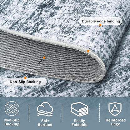 9x12 Area Rugs Washable Rug:Anti-Skid Abstract Modern Living Room Rug Soft Thin Carpets Indoor Floor Non-Shedding Carpet for Bedroom Dining Farmhouse Nursery Home Office(Light Slate Blue/White, 9x12)